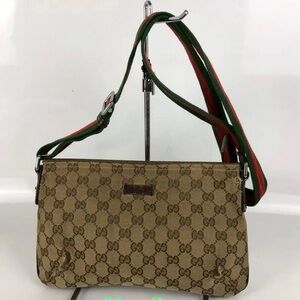 Gucci Brown Shoulder Bag with Green and Red Strap